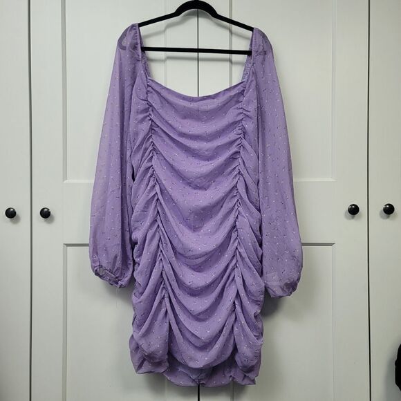 Boohoo long sleeve ruched front chiffon mini dress, size 18 - Picture 5 of 13